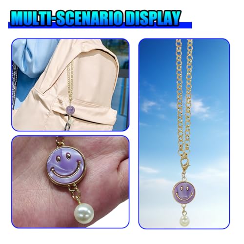 DEAELF Cute Car Hanging Ornament, Happy Smiley Face Car Rear View Mirrors Charm, Aesthetic Pearl Auto Decoration Pendant, Creative Vehicle Interior Mirror Accessories (Purple)