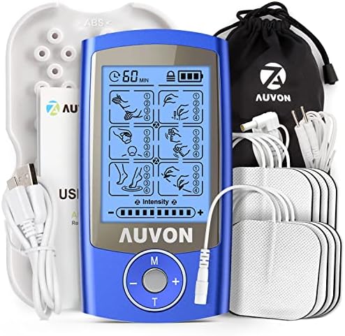 AUVON Rechargeable TENS Unit Muscle Stimulator, 24 Modes 4th Gen TENS Machine with 8pcs 2"x2" Premium Electrode Pads for Pain Relief