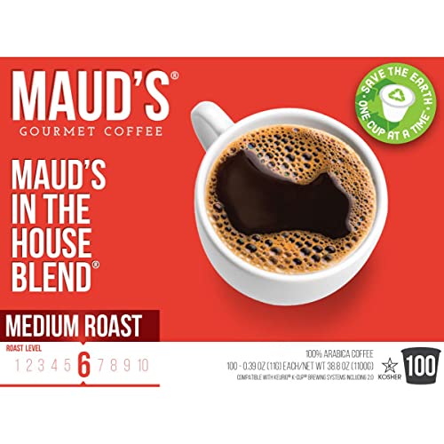 Maud's Medium Dark Roast Coffee (In The House Blend), 100Ct. Solar Energy Produced Recyclable Single Serve Medium Dark Roast Coffee Pods – 100% Arabica Coffee California Roasted, Kcup Compatible #TOP3