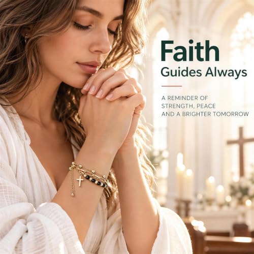 Cross Bracelet for Women, 3-Layer Crystal Bracelet with Paperclip Chain 4.79 + 70% Off Code CQBUEQ7F - image 5