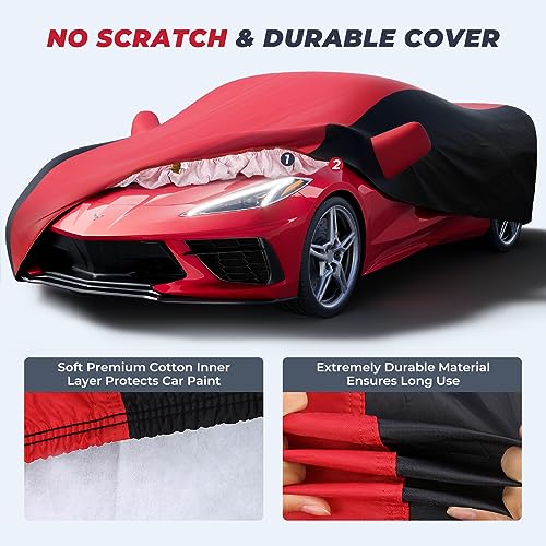 Image of KAKIT Waterproof Car Cover Custom Fit for 2020-2022 C8 Stingray, UV Resistant Fade-Proof Cover for Chevy Corvette, Indoor & Outdoor Use (Red & Black Combo)