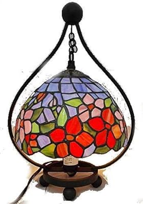 Amazon ステンドグラス ランプ 吊り型 赤花と薄紫花柄 フレーム幅22cm フレーム高さ31cm シェード直径cm テーブルランプ 通販