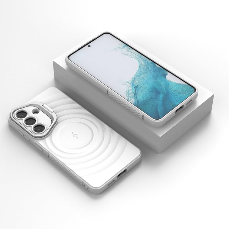 Image of LuxuryKase Shockproof Case for Samsung Galaxy S26 Plus | Ripple Pattern | Camera Protection | Inner Velvet Fabric Lining | Protective Cover with Enhanced Grip & Wireless Charging Support - White