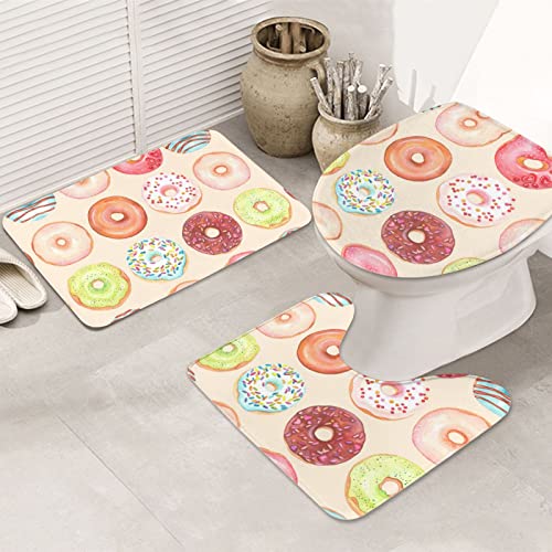 Pretty Donuts Print Rug Mats Pads Badvorleger Badezimmerteppich Set 3-teilig + Konturteppich + Toilettendeckelbezug