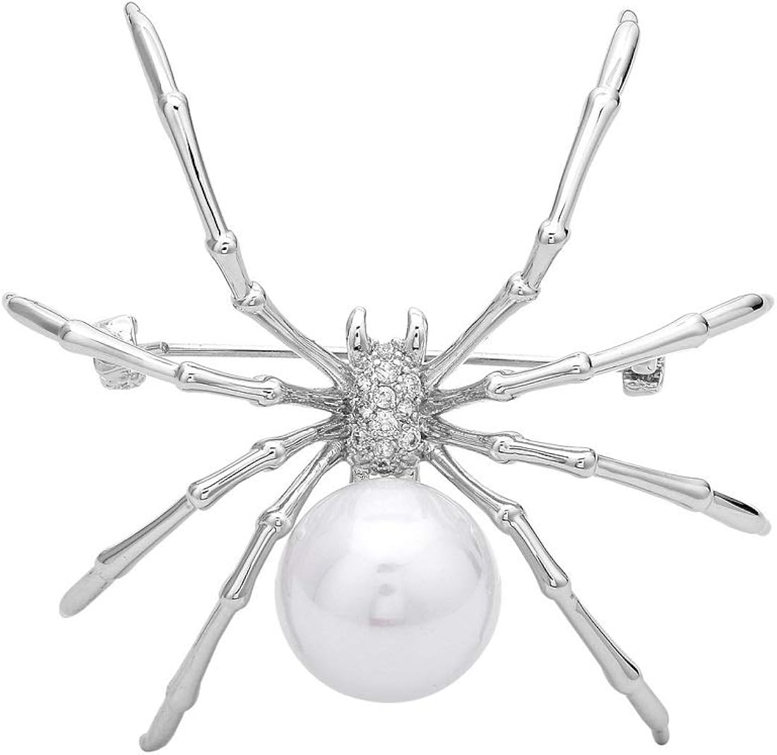 Abitoncc Araña Broches Pines Cz Microincrustaciones Zircon Perlas Artificiales Metal Halloween Decoración Accesorios Regalo Mujeres Niña