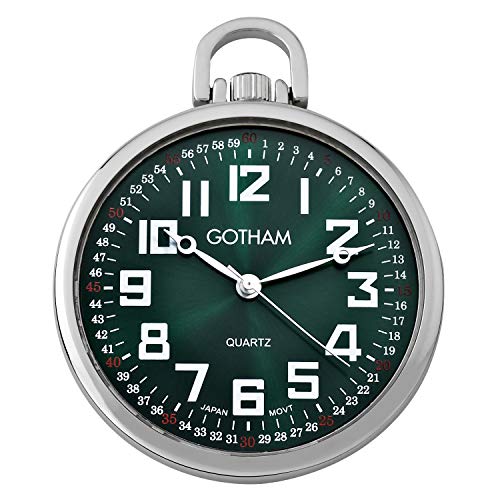 Gotham GWC15027SG Men'S Silver-Tone Ultra Thin Railroad Open Face Quartz Pocket Watch # Gwc15027Sg cover