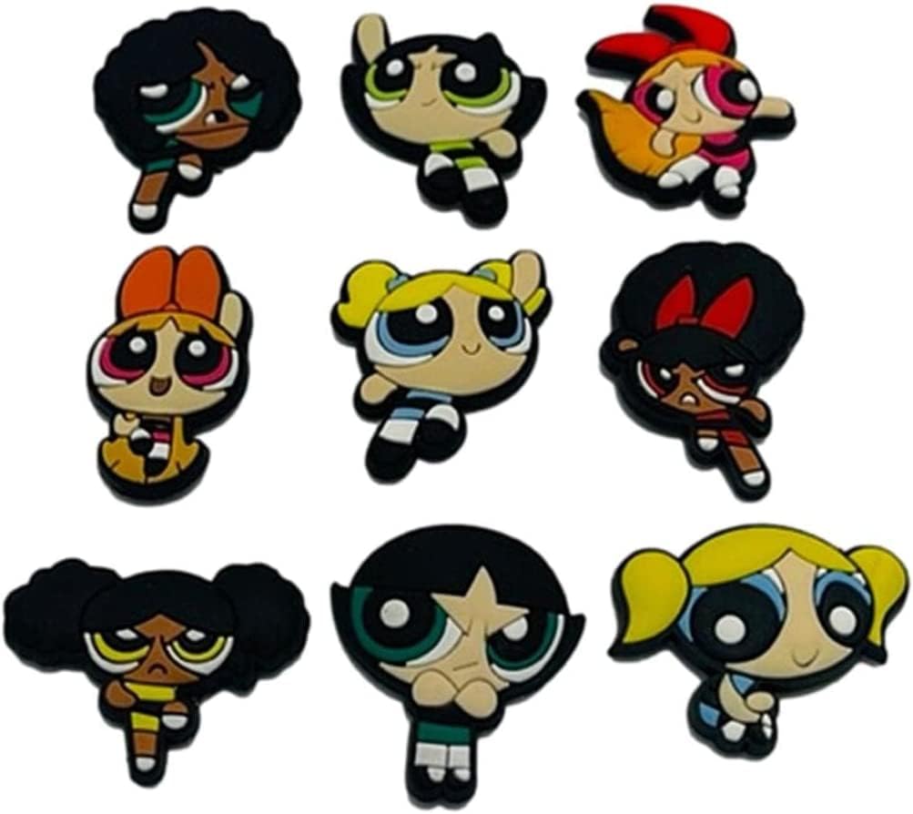 Powerpuff Cartoon Girls Themed Set of 9 Fridge PVC 1" Tall Magnets