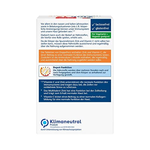 Doppelherz Zink + Histidin DEPOT – Mit 15 mg Zink als Beitrag für die normale Funktion des Immunsystems und für den Erhalt normaler Haut – 100 Tabletten – Bild 3