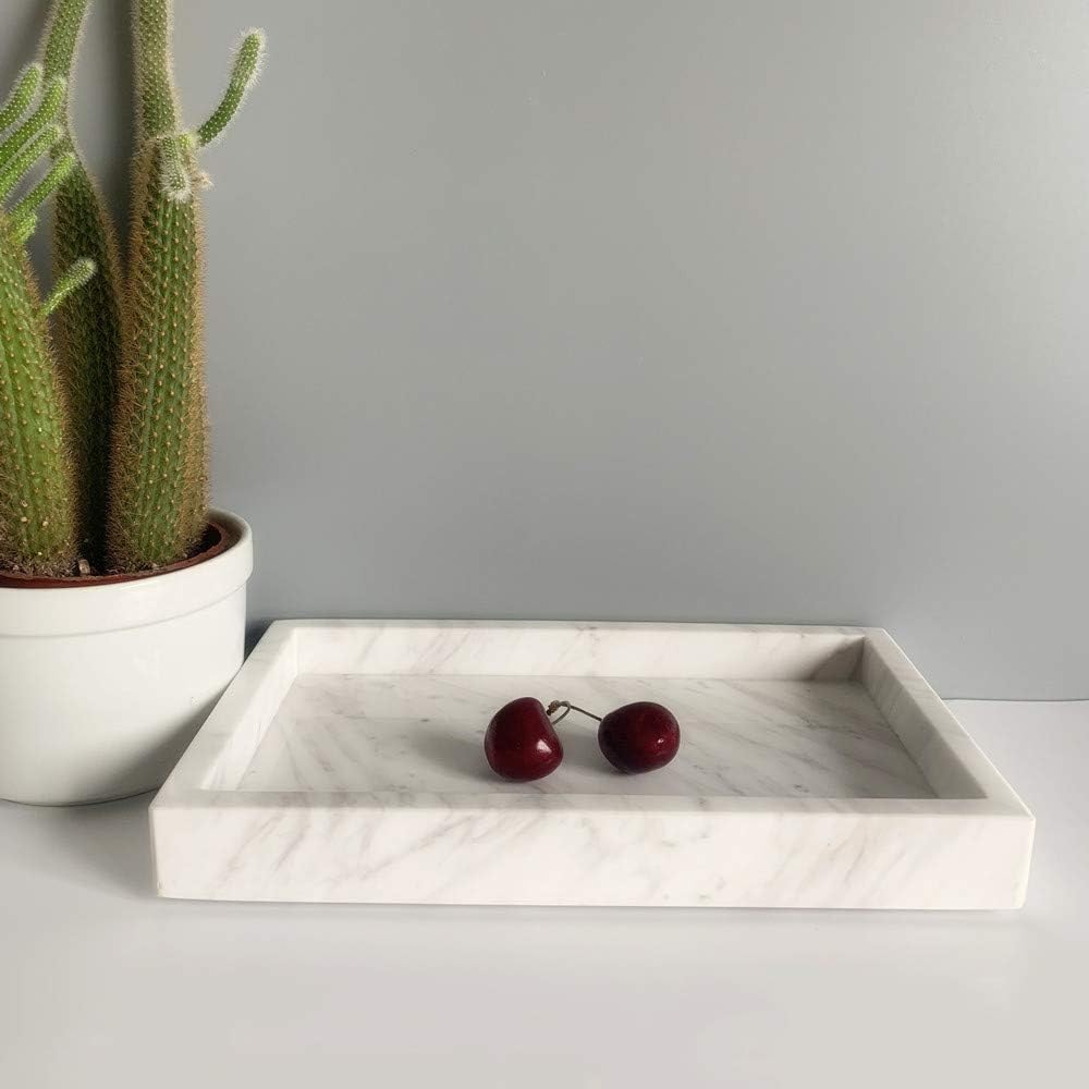 Natural Marble Elegant Jewelry Tray Small Stone Organizer for Dressroom/Bathroom/Coffeeshop (Volakas White, Glossy, 9.84Lx5.91Wx1.18H)
