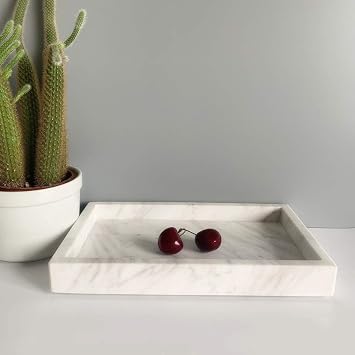 Natural Marble Elegant Jewelry Tray Small Stone Organizer for Dressroom/Bathroom/Coffeeshop (Volakas White, Glossy, 9.84Lx5.91Wx1.18H)