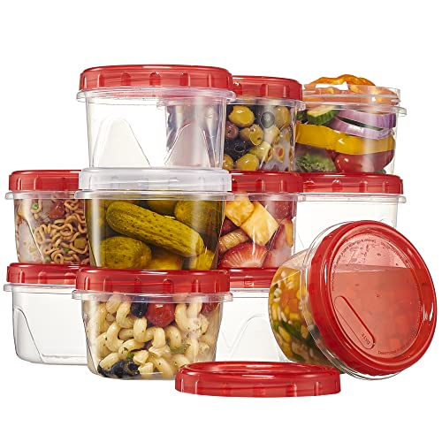 PLASTICPRO 12 Pack Twist Cap Food Storage Containers with Red Screw on Lid- 16 oz Reusable Meal Prep Containers - Freezer and Microwave Safe Red Plastic Food Storage