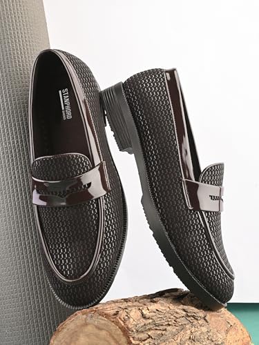 Image of STANPHORD Mens Loafers Men Brown Textured pu Round Toe Formal Slip on Moccasins Comfortable Durable Loafers Shoes