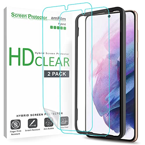 amFilm Screen Protector for Samsung Galaxy S21 Plus 5G 6.7 inch (2021) Fingerprint ID Compatible HD Clear Flex Film NOT Glass Case Friendly with Easy Installation Tray (Pack of 2)