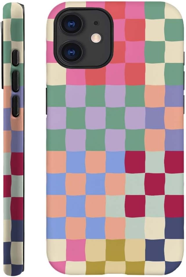 kiritfox Case Compatible with iPhone 12,Hybrid 2-Layer Hard Shell,Shockproof Soft for Girl Women,Mixed Color Checkerboard