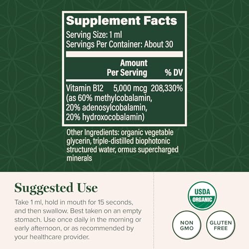 Global Healing Center 784922630681 Global Healing Vitamin B12 Sublingual 5000 Mcg Organic Liquid Supplement thumb #2