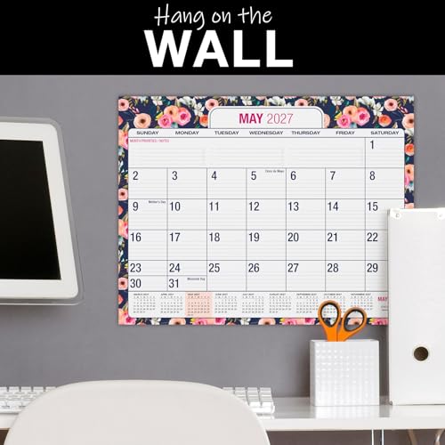 Image of Desk PAD: 22 inch x 17 inch Large Print Desk Pad Calendar, APR 2026 - DEC 2027, 21 Months, (Small Navy Floral)
