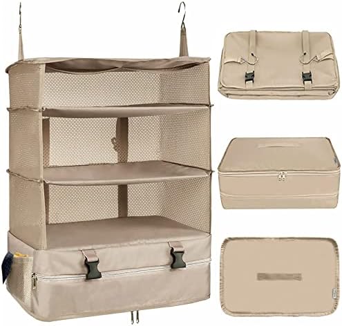 Hongmeru Portable Hanging Travel Shelves Packing Cubes for Suitcases Organizer Luggage Organizers for Suitcase, Carry on Closet Suitcase, XL, Beige