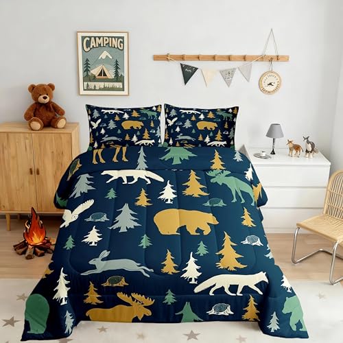 Feelyou Moose Fox Comforter Set Twin Size Soft Kids Nature