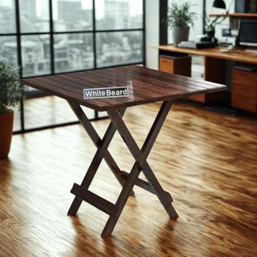 Image of WhiteBeard Solid Wood Standard Desing 4 Seater Foldable Dining Table Set with Coffee Colour Space Saving Folding Dinner Table for Home,Kitchen,Wood Dining Furniture,Luxury Morden Dining Room Set