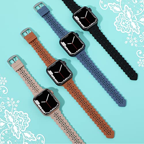 Image of Lace Silicone Bands Compatible with Apple Watch Bands for Women | Slim Thin Hollow-out Wristband for iWatch Series 11 10 9 Ultra 8 SE 7 6 5 4 3 2 1 38mm 40mm 41mm 42mm 44mm 45mm 46mm 49mm