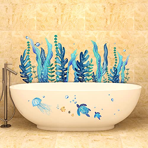 5 Sheets 3D Under The Sea Seaweed Wall Decals Sea Turtles Wall Stickers Ocean Grass Jellyfish Fish Removable Vinyl Wall Sticker For Kids Baby Bedroom Bathroom Living Room Wall Decoration #TOP3