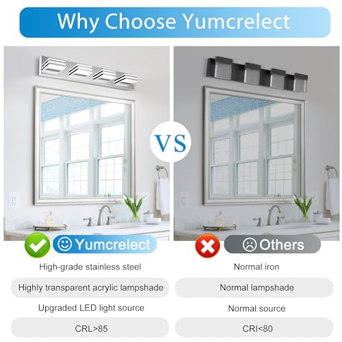 Image of LED Vanity Lights for Bathroom 4 Light Bathroom Lamp over Vanity 27Inch Bathoom Mirror Light Fixtures Modern Bath Bar Lighting Chrome Vanity Lighting Fixtures 24W Restroom Light Fixture 6000K