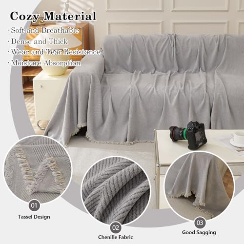 Couverture pour canapé 3-4 places chenille lavable anti-griffe - 3