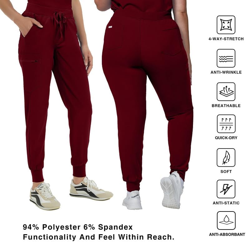 Kitmaz Medical Scrub Pants for Women-Mid Rise Jogger Pants with Yoga Waistband, 4-Way Stretch, Anti-Wrinkle & 5 Pockets - Image 5