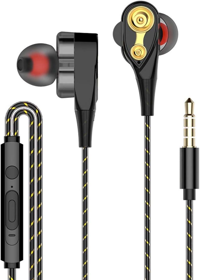 Teqbee 4D Double Moving Coil Noise Cancelling Earbuds in Ear Sports Headphones with Inbuilt Microphone for All Smartphones & Tablets