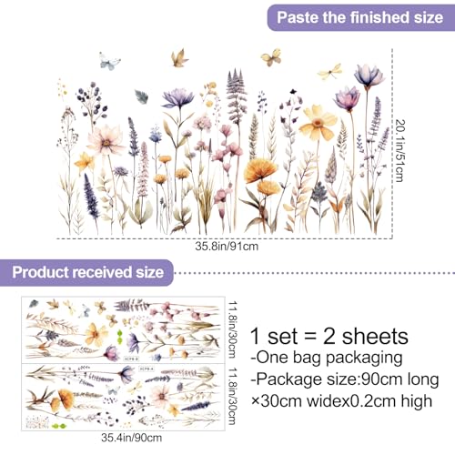 Vinilos decorativos flores bohemias 2 piezas 11.8 x 35.4 in miniatura 2