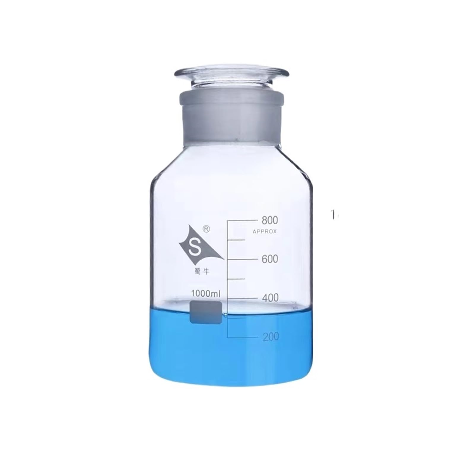 Botellas de vidrio transparentes, Frasco de vidrio de laboratorio for reactivos de boca ancha con tapón esmerilado, multicolor, varios tamaños(1000mL 1pc)