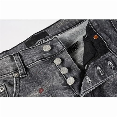 Men Vintage Low Rise Ripped Jeans Pants Distressed Stretch Skinny Button Fly Straight Leg Denim Pants2