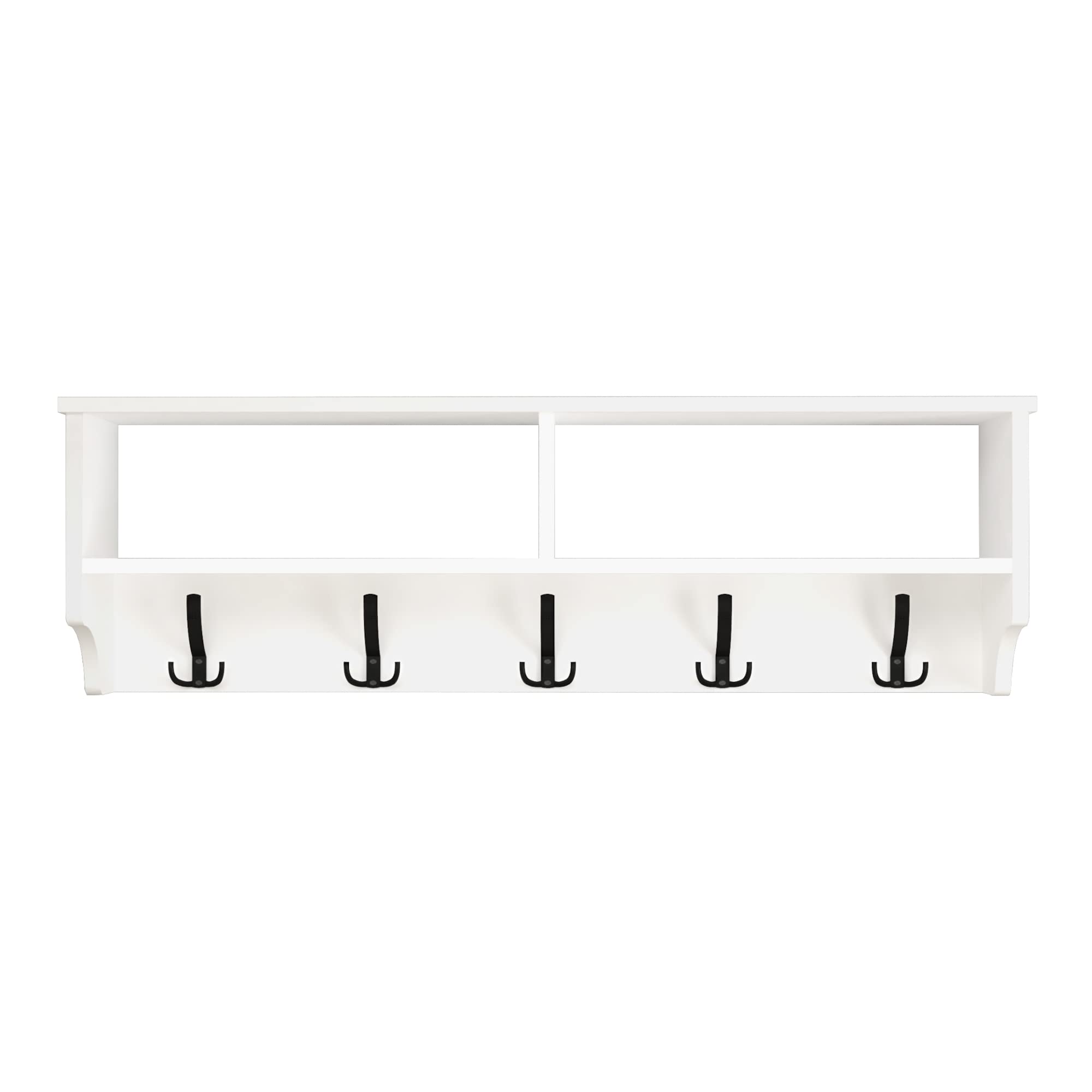[en.casa] Perchero Mural Mueble de Entrada con 5 Ganchos Triples y 2 Compartimientos para Recibidor Aglomerado/Plástico 120 x 22 x 37 cm - Blanco
