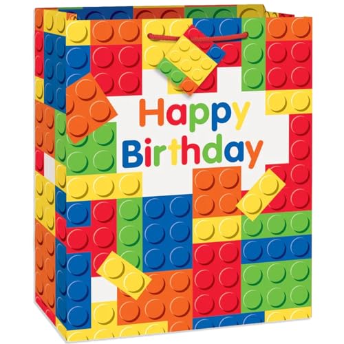 Unique Industries Building Blocks Birthday Gift Bag, multi color, "12.5"" x 10.5"""