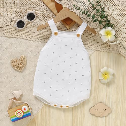 DovFanny Newborn Baby Knit Romper Sleeveless Strap Bodysuit Soft Breathable Summer Outfit for Girls Boys3