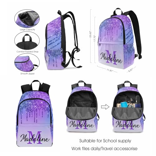 MyPupSocks Custom School Backpack for Girls Boys, Personalized Glitter Initial Kids Casual Backpack Schoolbag Customized Girls Bookbag for Students Custom Multipurpose Lunch Bag for Picnic4