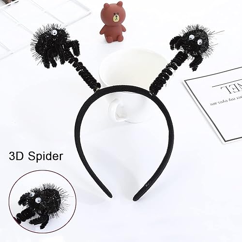 Miniatura 3 de TreereSea Diadema de Halloween, disfraz de brujas, paquete de 6 diademas de telaraña, bandas para el pelo de murciélago, aro de cabeza de resorte de