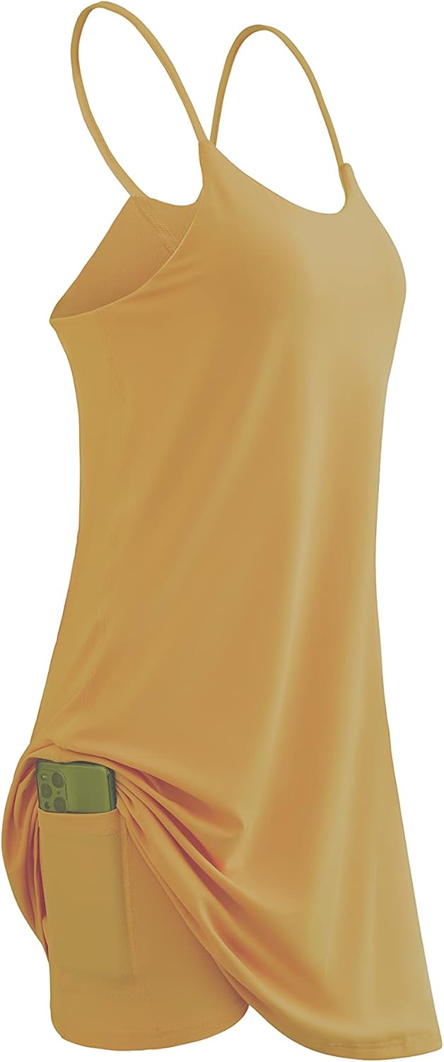 Women's Exercise Sleeveless Dress Tennis Golf Workout Dress with Pockets Built-in Shorts & Bra Yoga Sports Athletic Dress - Image 4