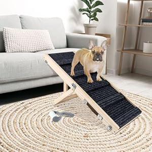 Okydoky Small Dog Ramp, Adjustable Portable Folding Wooden Pet Ramp, 32" Long with Non-Slip Traction Mat, Adjustable from 9" to 17.5", Dog Climbing Ladder for Sofa,Couch,Car (Grey) NO.LGPT1 Okydoky Small Dog Ramp Adjustable Portable Folding Wooden Pet Ramp 32 Long with Non Slip Traction Mat Adjustable from 9 to 175 Dog Climbing Ladder for SofaCouchCar Grey NOLGPT1
