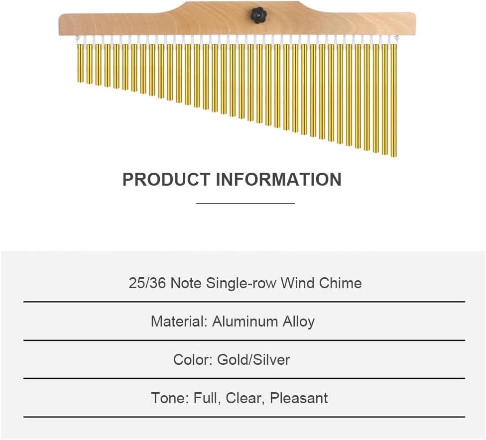 Bar Chimes, 25-Tone 36-Tone Single-Row Wind Chime Musical Percussion Instrument with Adjustable Stand and Extended cymbal for Chorus Music Bar Performances (Color : Gold, Size : 36 Note)
