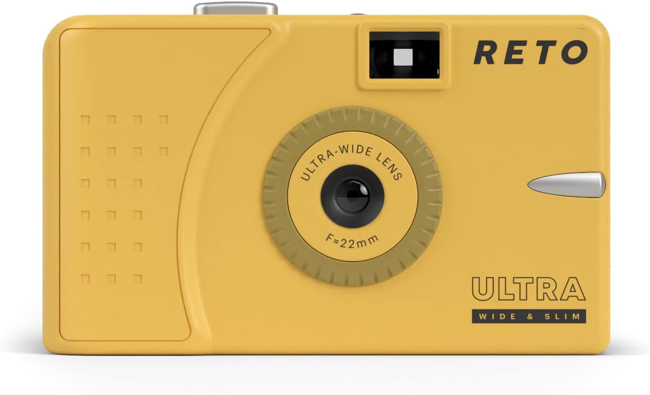 Ultra Wide and Slim 35mm Reusable Daylight Film Camera - 22mm Wide Lens, Focus Free, Light Weight, Easy to Use (Muddy Yellow)