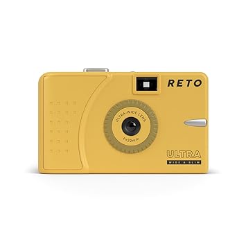 RETO Ultra Wide and Slim 35mm Reusable Film Camera - 22mm Wide Lens, Focus Free, Light Weight, Easy to Use (Muddy Yellow)