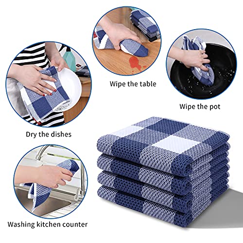 Mordimy 100% Cotton Waffle Weave Plaid Dish Cloths, 12 X 12 Inches, Super Soft And Absorbent Quick Drying Buffalo Check Dish Rags For Kitchen, 6-Pack, White & Navy Blue #TOP3