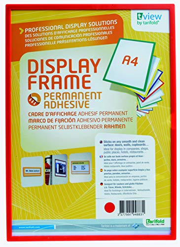 Tarifold Es 194883- Pack De 1 Marco Expositor De Pared A4 Cartel Adhesivo Informativo - Dorso Adhesivo Permanente- Din A4 - Color Rojo, 1 U.