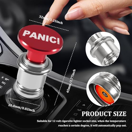 Image of Car Cigarette Lighter, Cigarette Lighter for Car, Anodized Aluminum Push Button Lighter Dustproof Plug, PANIC Button Automotive Interior Accessories for Most Vehicles (Laser Red PANIC)