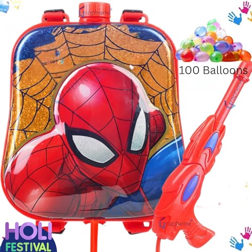 Image of GRAPHENE Red Holi Pichkari Water Gun for Kids 2.9 L Back Holding Water Tank Pichkari with100 Balloon High Pressure Backpack Spray Water Pistol Gun for Boy Girl