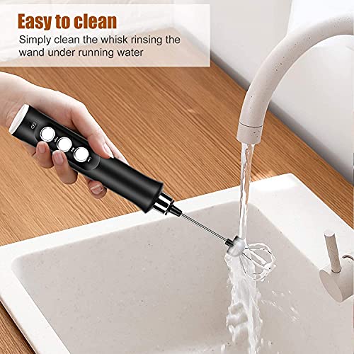 WPHGS Melkfolie, USB-oplaadbare elektrische schuimmachine met 2 roestvrij staal Whisk, Handheld 3 Speeds Egg Beatter… - Image 6