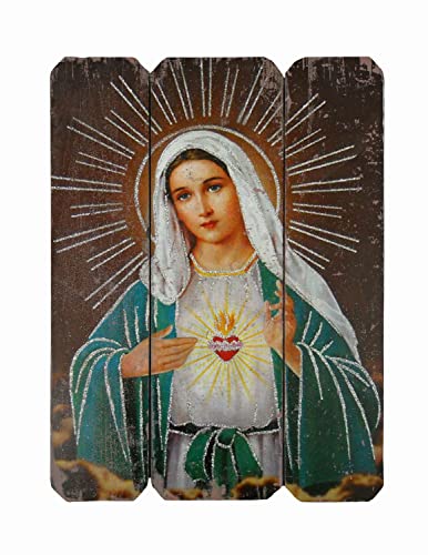 Flooreal Sacred Heart Of Mary Picture Painting For Wall Wood Print Art 16Inch Vintage Courageous Plaque Religious Home Decor Christian Artwork 1Pc #TOP27