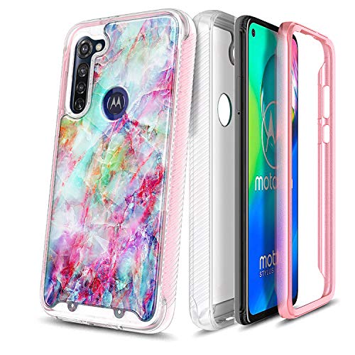 E-Began Moto G Stylus Case with Built-in Screen Protector, Full-Body Protective Matte Bumper, Marble Design, Shockproof Impact Resist Durable Case for Motorola G Stylus/Moto G Pro (2020) -Fantasy
