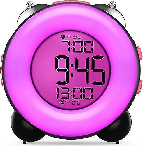 JOYHAPPST Dww Digital Sleep Alarm Clock with Ringtone (Black and Pink) with Optional Dual Alarm Settings, Snooze Function, and Battery-Powered Bedside Night Lig
